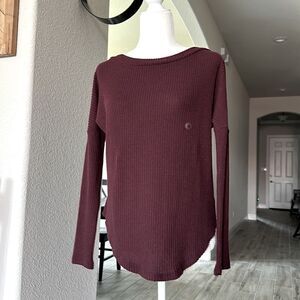 NWT Aeropostale Waffle Knit XS Maroon Long Sleeve Oversized Boat Neck Loose